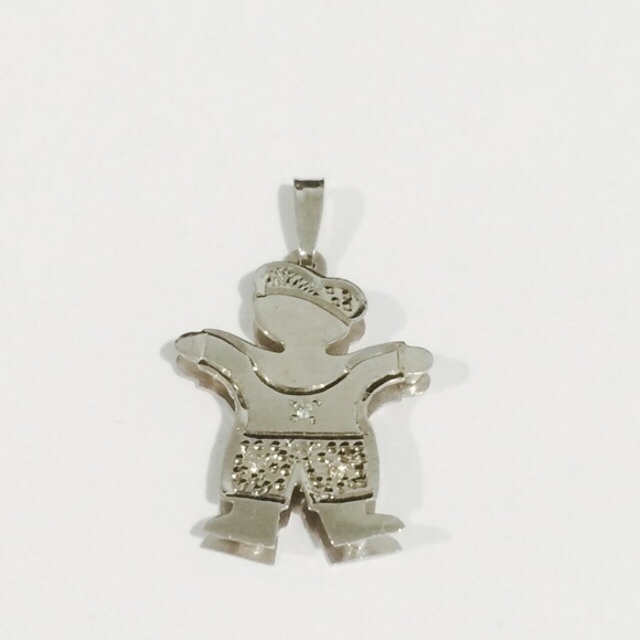 14k White Gold Baby Boy Charm With Four Diamonds