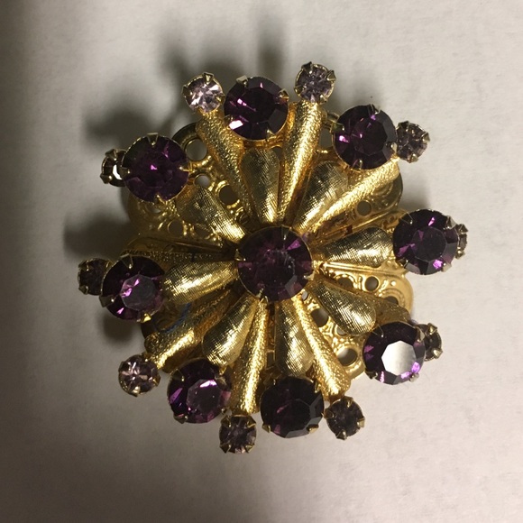 Gold with Purple Gems Brooch