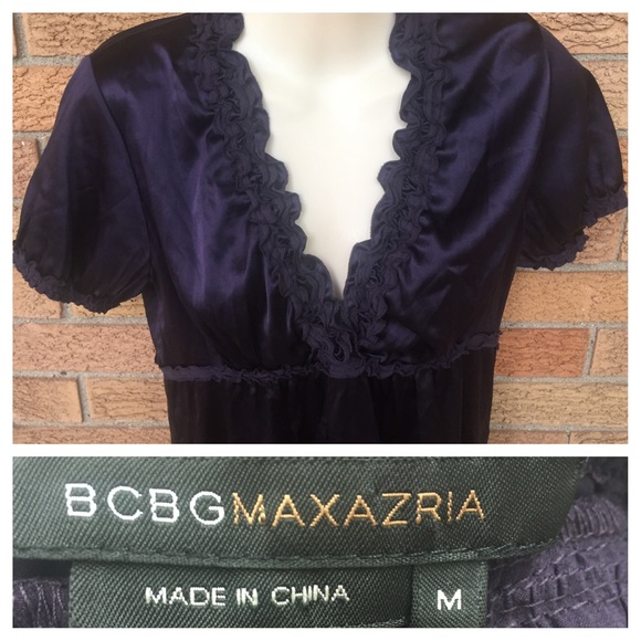BCBGMaxAzria Deep Purple Silky Ruffle Blouse Sz M - Picture 2 of 2