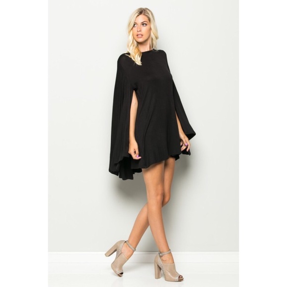 LAST ONE!! Mini Cape Dress-BLACK - Picture 2 of 4