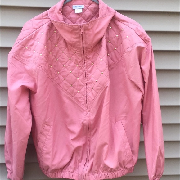 Vintage Quilted Pink Light Jacket w Gold Rivets