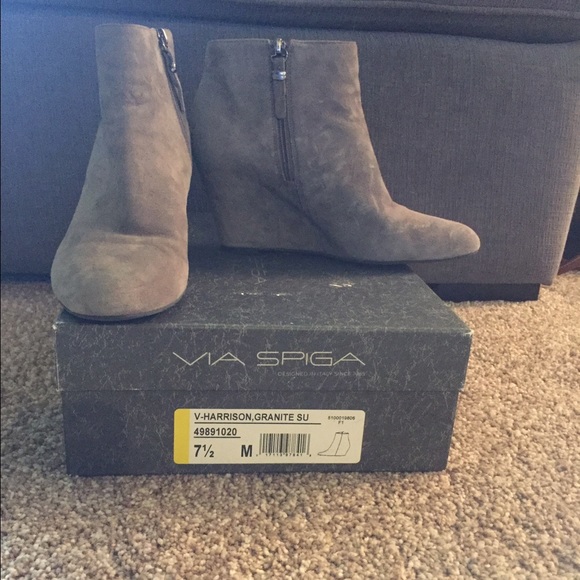 Grey suede wedge booties