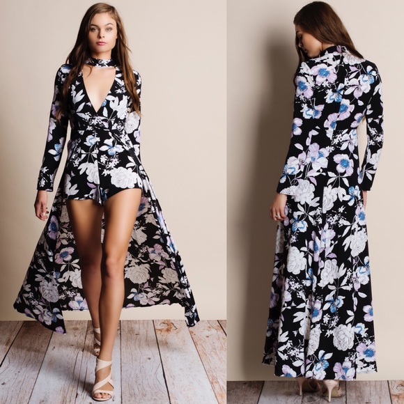 Delilah Floral Maxi Dress Romper - Picture 3 of 4