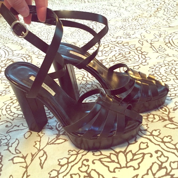 Black platform heels, genuine leather, Zara