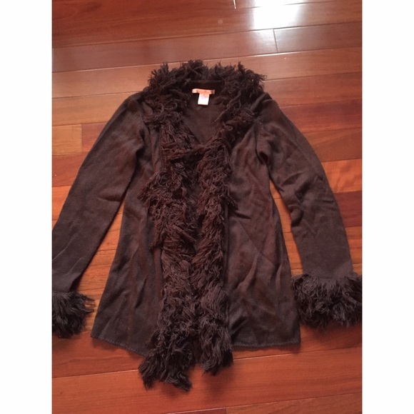 Girls Brown Ruffle Cardigan