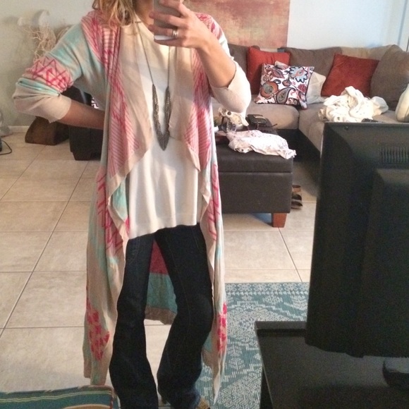 Printed long sweater cardigan