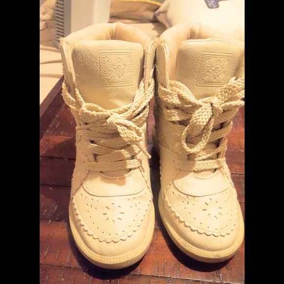 Cream Wedge Sneakers