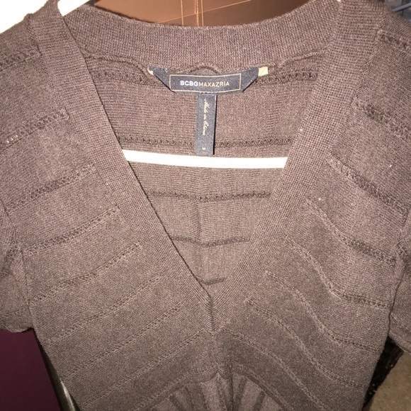 BCBG Brown Wool Knit V-Neck Dress