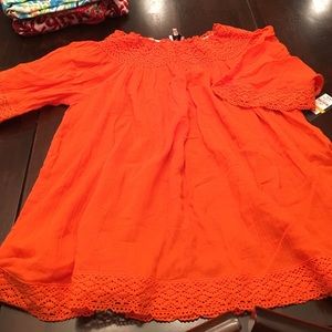 Crown and Ivy Orange Peasant Blouse PS NWT