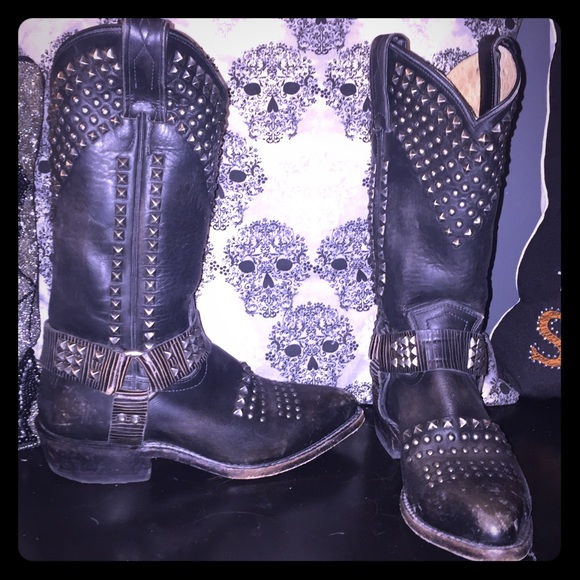 Frye distressed studded boot