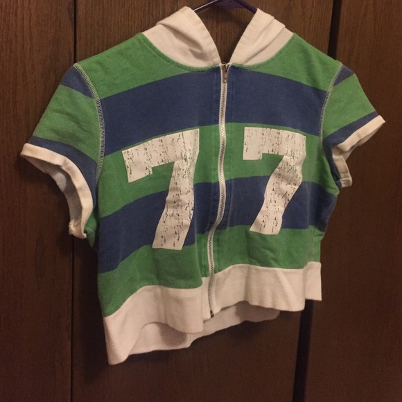 Hooded Striped Zip Up Crop