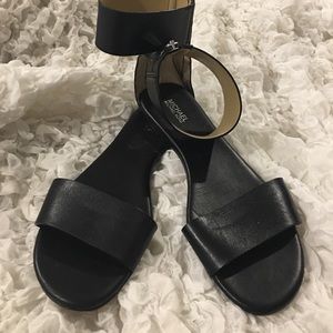 Black Micheal Kors Leather Sandals