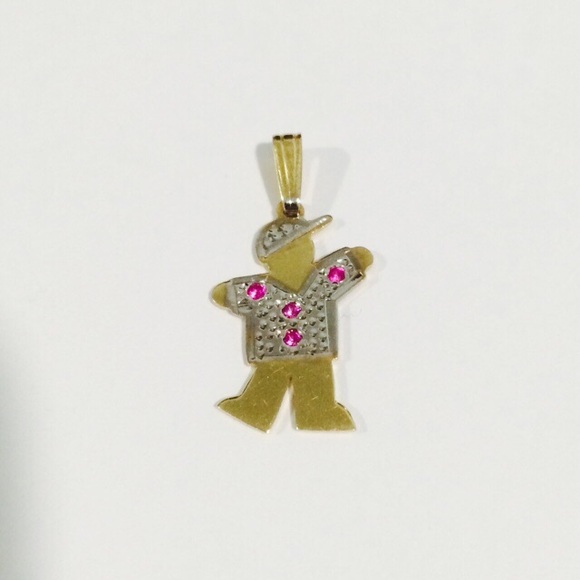 14k Two Tone Gold Baby Boy Charm With July Stones