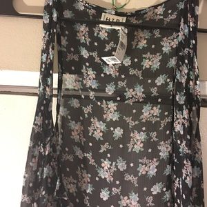 Long sheer floral sleeveless kimono