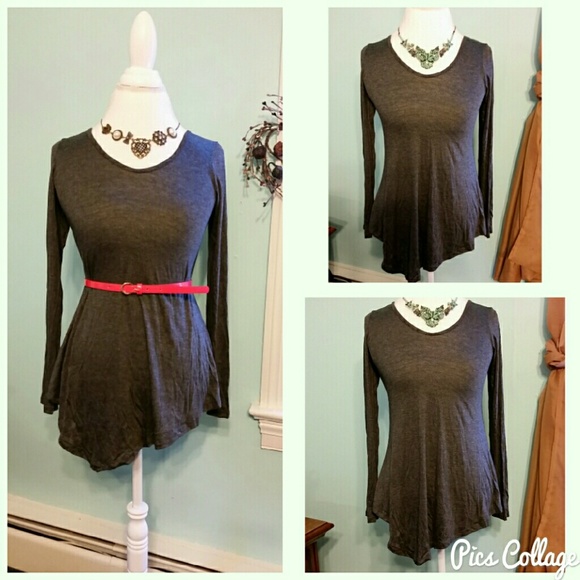 Gray Asymmetrical Long-Sleeve Top - Picture 2 of 5