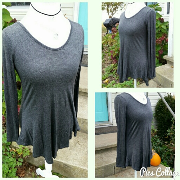Gray Asymmetrical Long-Sleeve Top - Picture 4 of 5