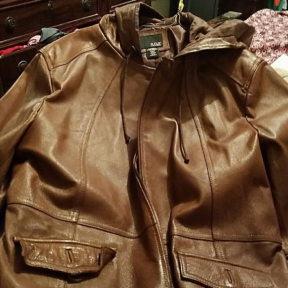 Real leather hooded jacket
