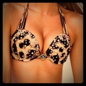 Rhinestone studded leopard print bikini top