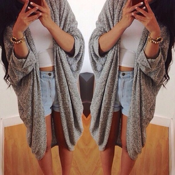 Boucle Shawl Cardigan Grey