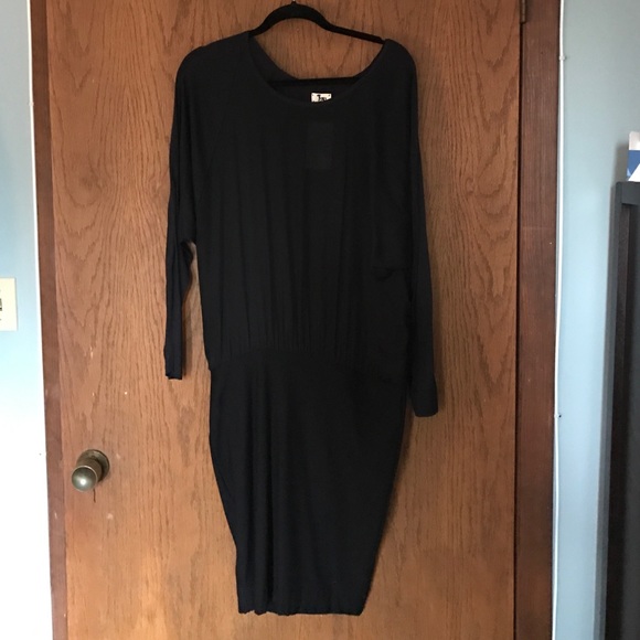 Black sheet top with knit mini skirt bottom