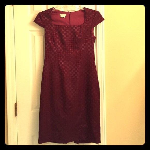 Burgundy Damask Cap-Sleeve Dress