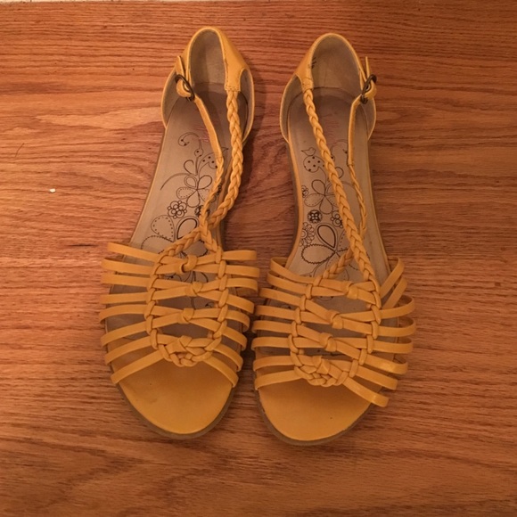 Yellow Braided Flat Sandals