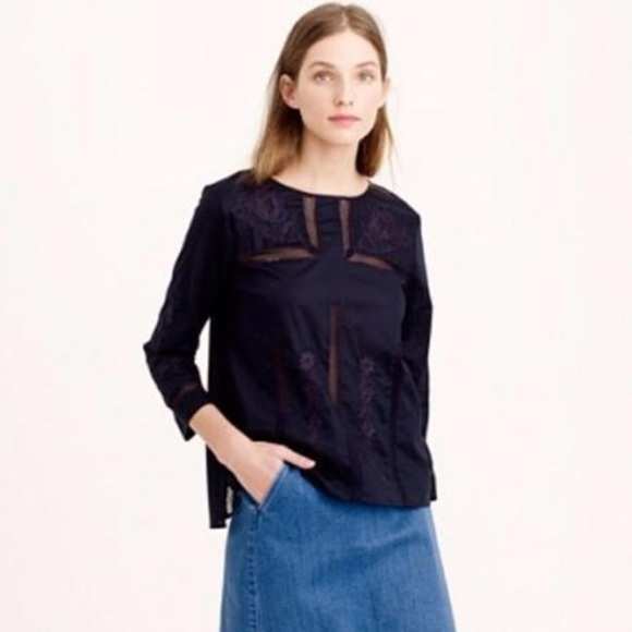 J Crew Embroidered Top (Navy)