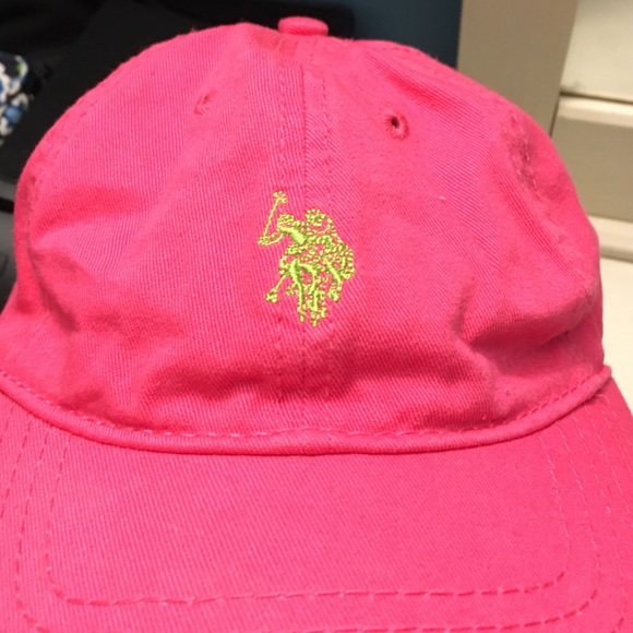 Pink and green polo hat