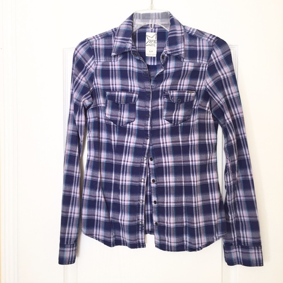 Garage Tops - Purple Plaid Button Down Shirt