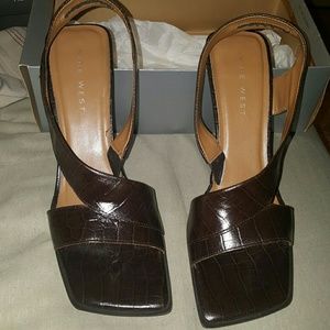 Leather, croc embossed sandals