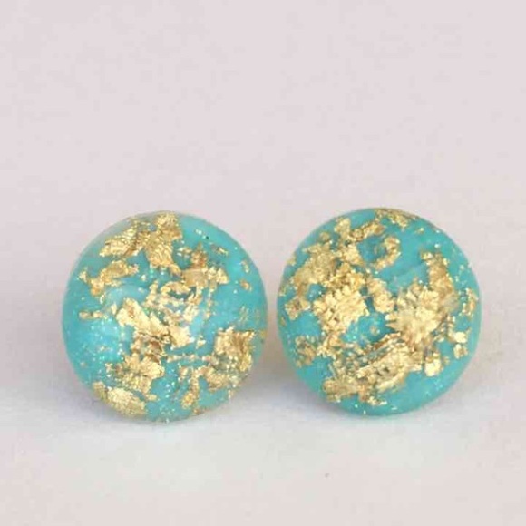 Tiffany blue gold flakes earrings