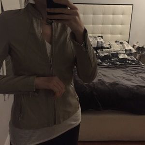 faux leather beige jacket with zippered details