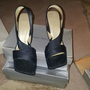 Black Satin Square Toe Sandals