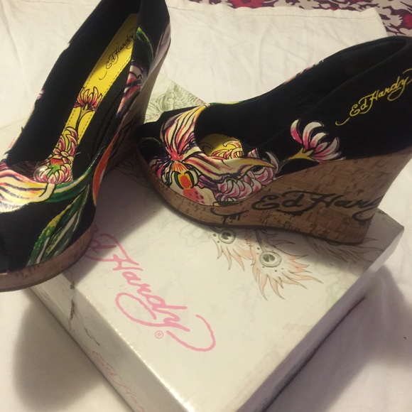 Ed Hardy wedge heels