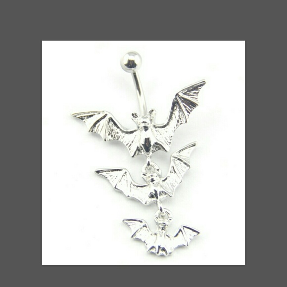 3 bat silver belly ring