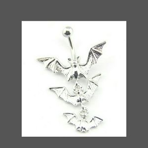 3 bat silver belly ring
