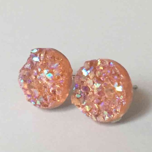 Peach druzy style earrings - Picture 2 of 2