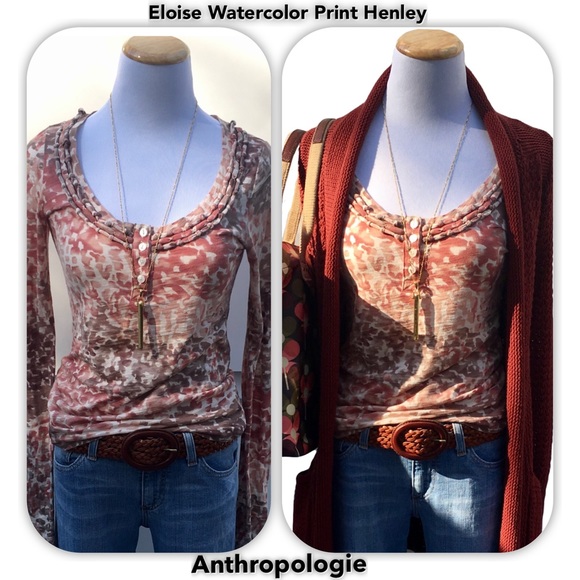 🎀 Anthropologie Eloise Scooped Watercolor Henley - Picture 1 of 4
