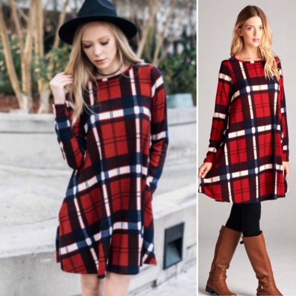 ❣️LAST❣️ Plaid Fall Dress with Pockets Swing - Picture 3 of 3