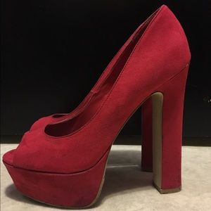 Red Nasty Gal "Shoe Cult" peep toe pumps