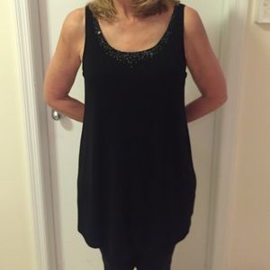 Eileen Fisher black, sequenced neck, silk tunic