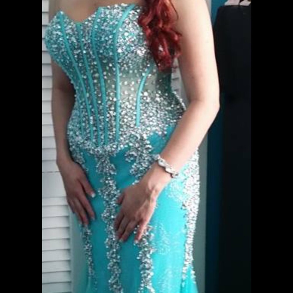 Jovani Teal Mermaid Dress Size 8 - Picture 6 of 7