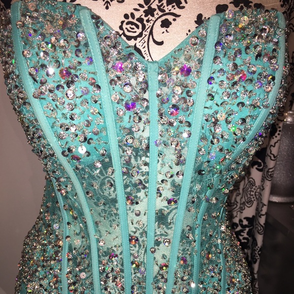 Jovani Teal Mermaid Dress Size 8 - Picture 2 of 7