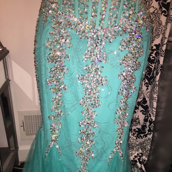 Jovani Teal Mermaid Dress Size 8 - Picture 3 of 7