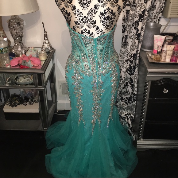 Jovani Teal Mermaid Dress Size 8 - Picture 4 of 7