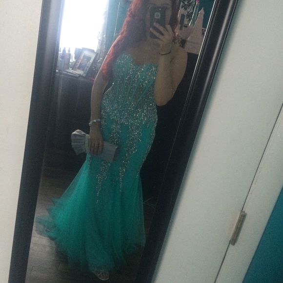 Jovani Teal Mermaid Dress Size 8 - Picture 5 of 7