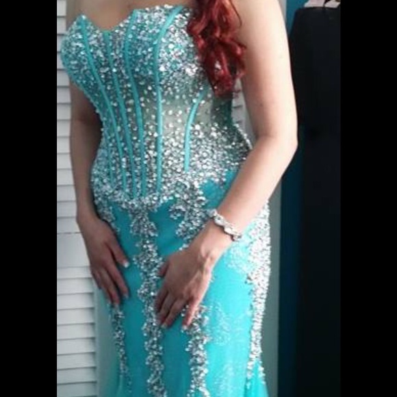 Jovani Teal Mermaid Dress Size 8 - Picture 6 of 7