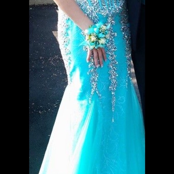 Jovani Teal Mermaid Dress Size 8 - Picture 7 of 7