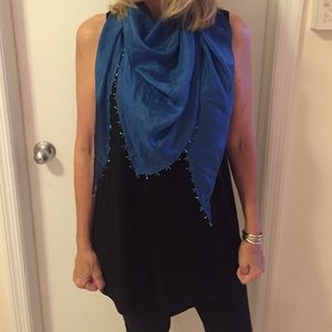 Eileen Fisher blue silk scarf with beads
