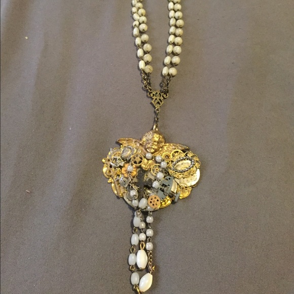Handmade vintage angel clock necklace